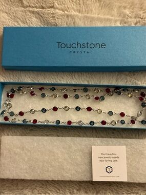 Touchstone Crystal Red and Blue Bezel-Set Long Station Necklace